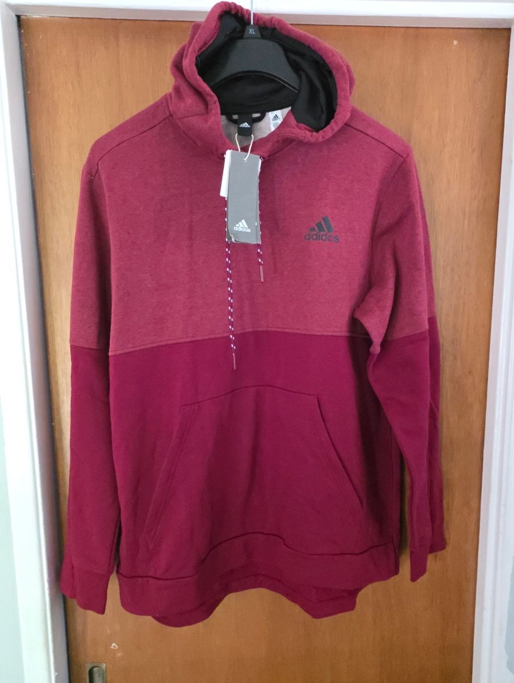 Men's Adidas Men's Red Burgundy Hoodie Sweater XL Color Block Vintage